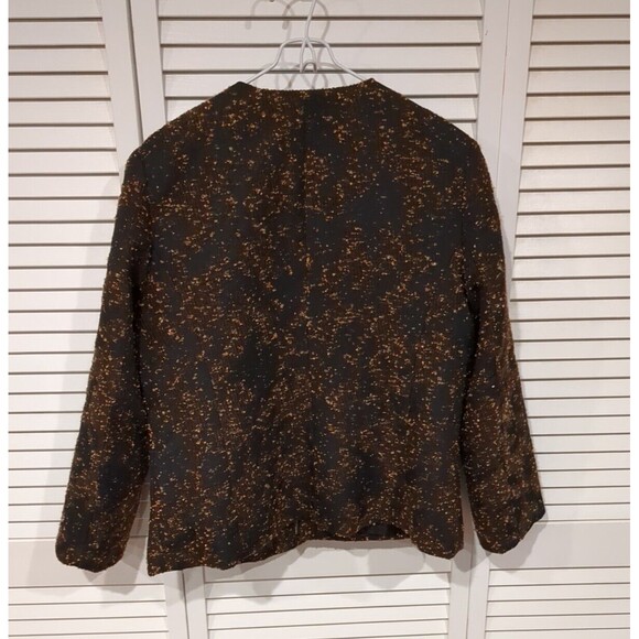 VTG‎ Dana Buchman Women's Jacket Blazer L Brown Black Speck Full Zip Gold Pull - Picture 11 of 13